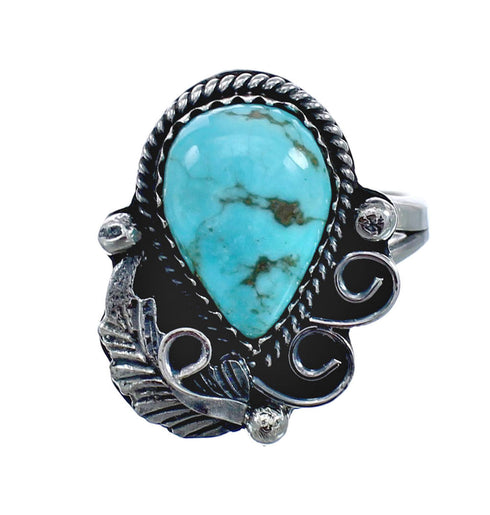 Turquoise Sterling Silver Navajo Leaf Ring Size 7-1/4 AX127732